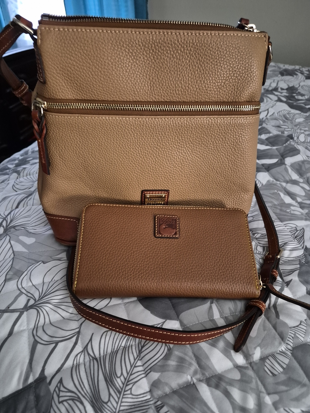 Dooney & Bourke Tan Pebble Leather Crossbody Bag with Wallet